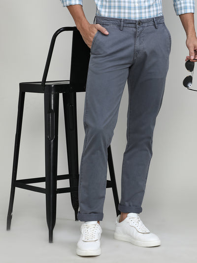 Gunmetal Cotton Trousers Slim Tapered Fit