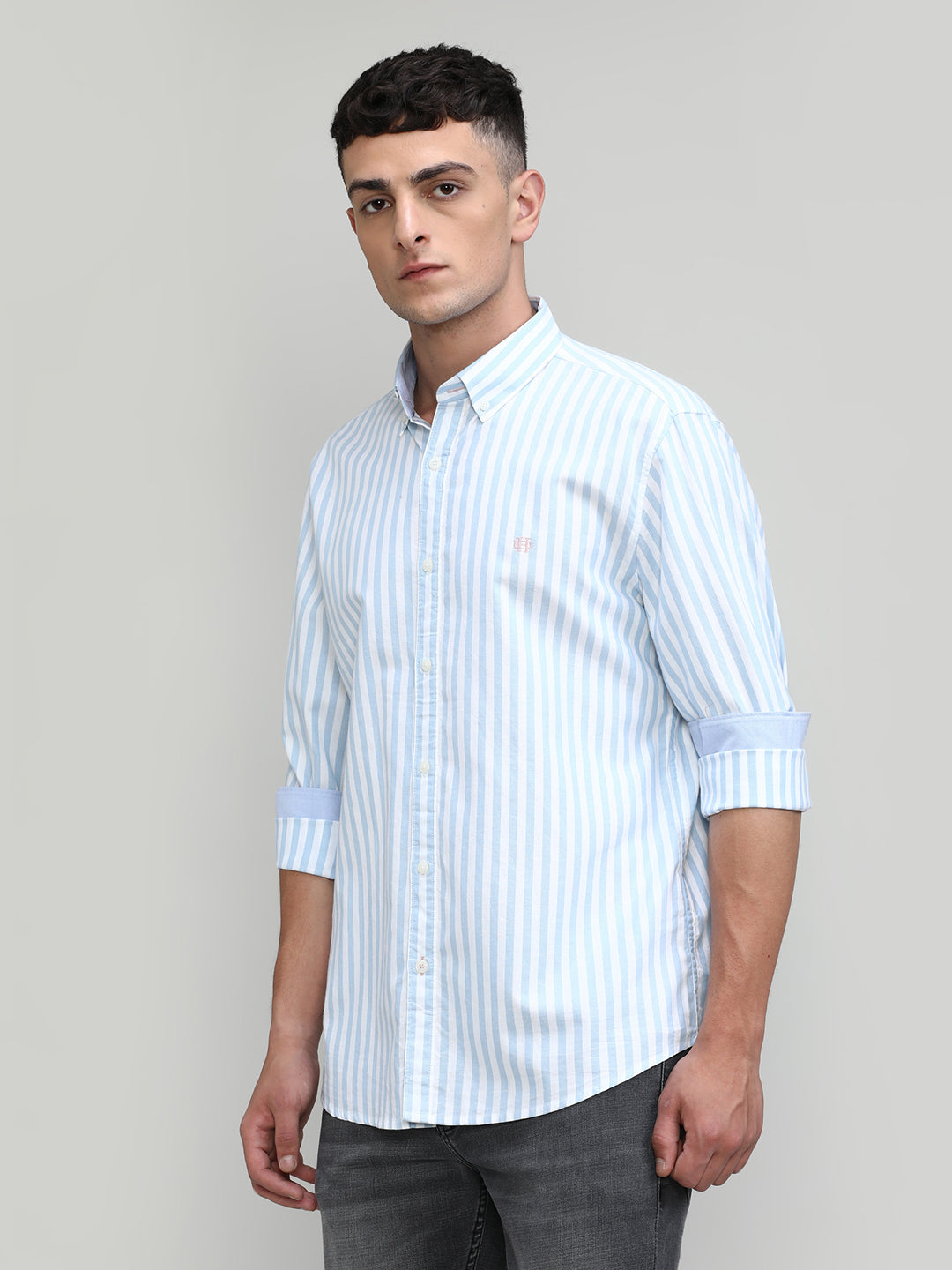 Sky Slim Fit Premium Cotton Lycra Stripe Shirt