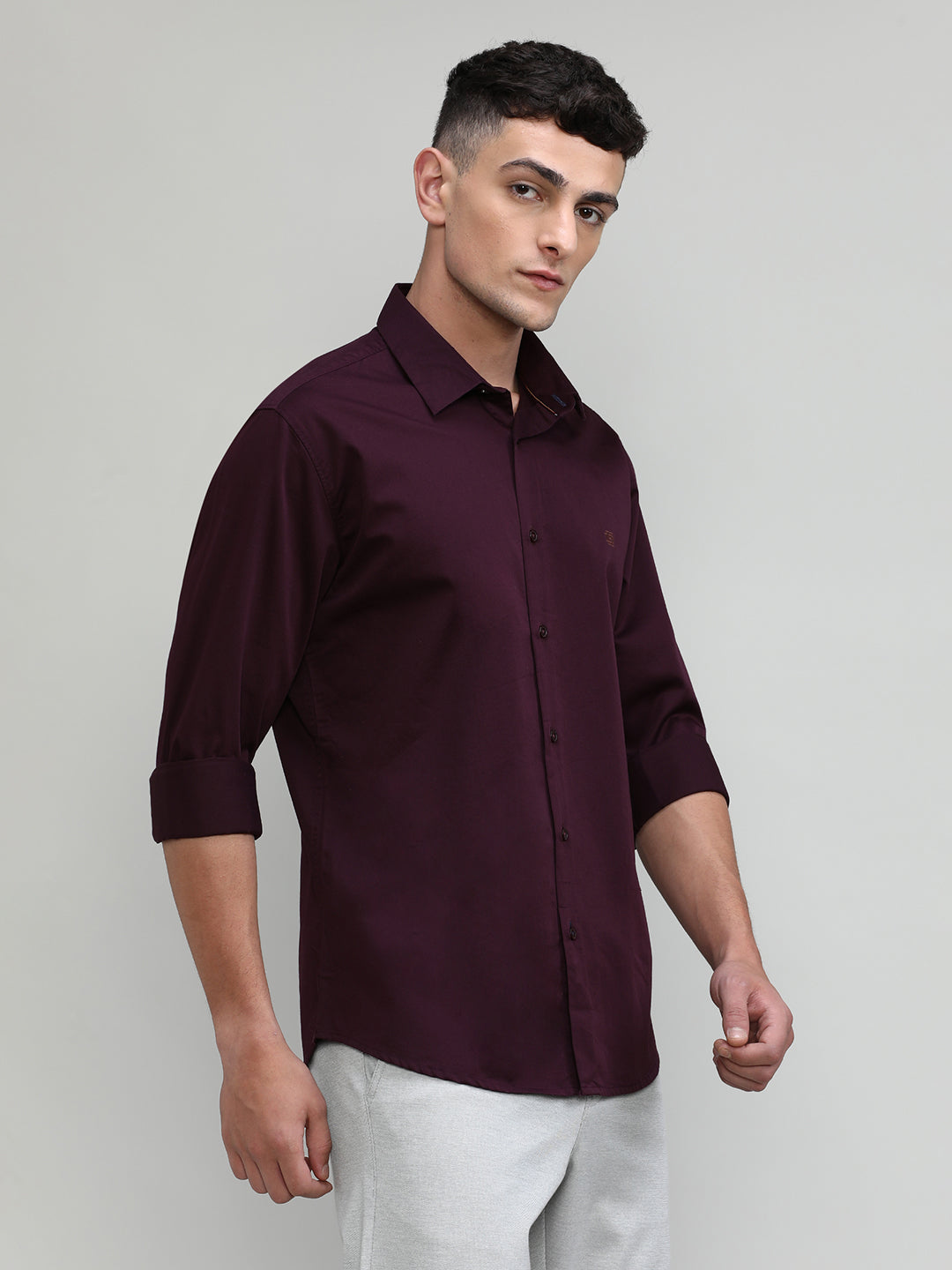 Wine Slim Fit Premium Cotton Solid Shirt -SS25