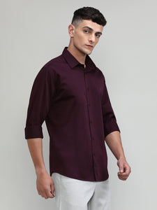 Wine Slim Fit Premium Cotton Solid Shirt -SS25
