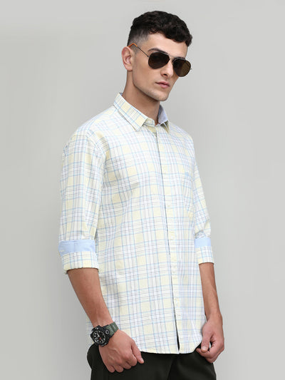 Lime Shade Slim Fit Premuim Cotton Checks Shirt With Regular Pocket-SS25