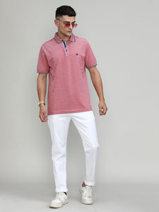 Red Pique Cotton Lycra Solid Polo T-shirt