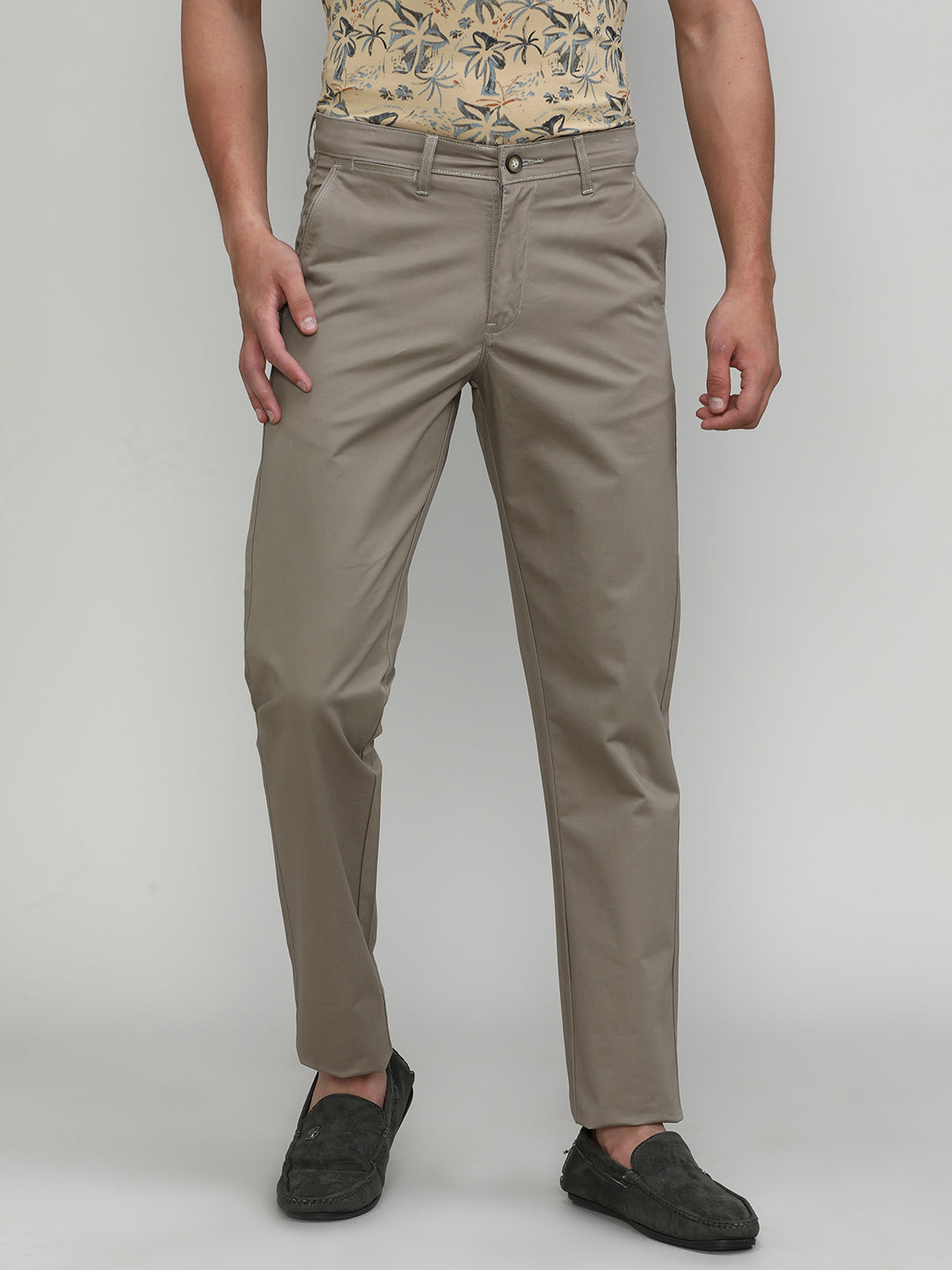 Silver Mink Shade Cotton Trousers Slim Tapered Fit