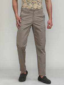 Silver Mink Shade Cotton Trousers Slim Tapered Fit