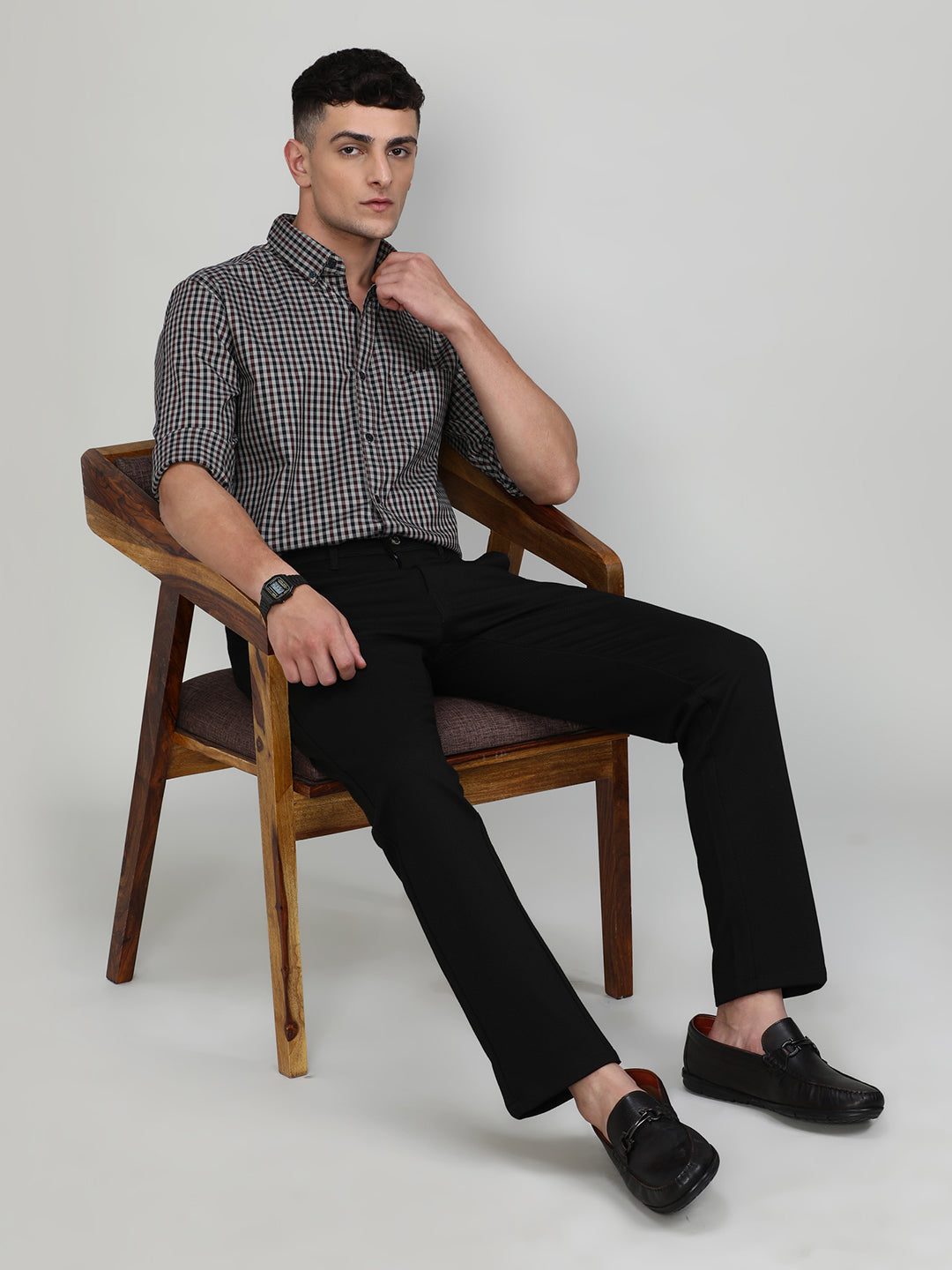 Exclusive Purple Collection Maroon Slim Fit Premium Cotton Checks Shirt