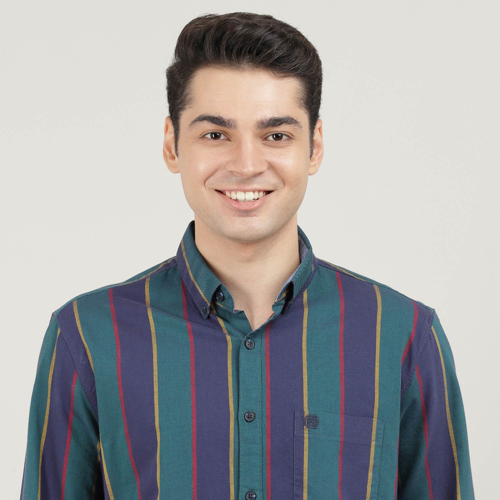 BOTTLE GREEN, FULL SLEEVES SHIRT, STRIPS-AW24