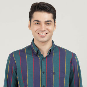 BOTTLE GREEN, FULL SLEEVES SHIRT, STRIPS-AW24