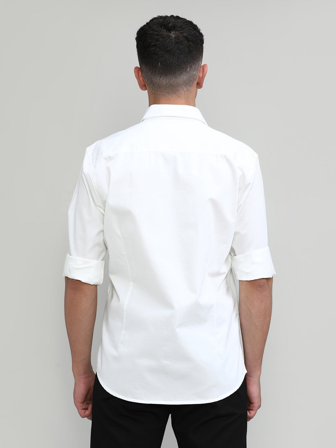 White Slim Fit Premium Cotton Solid Shirt -SS25