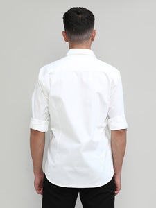 White Slim Fit Premium Cotton Solid Shirt -SS25