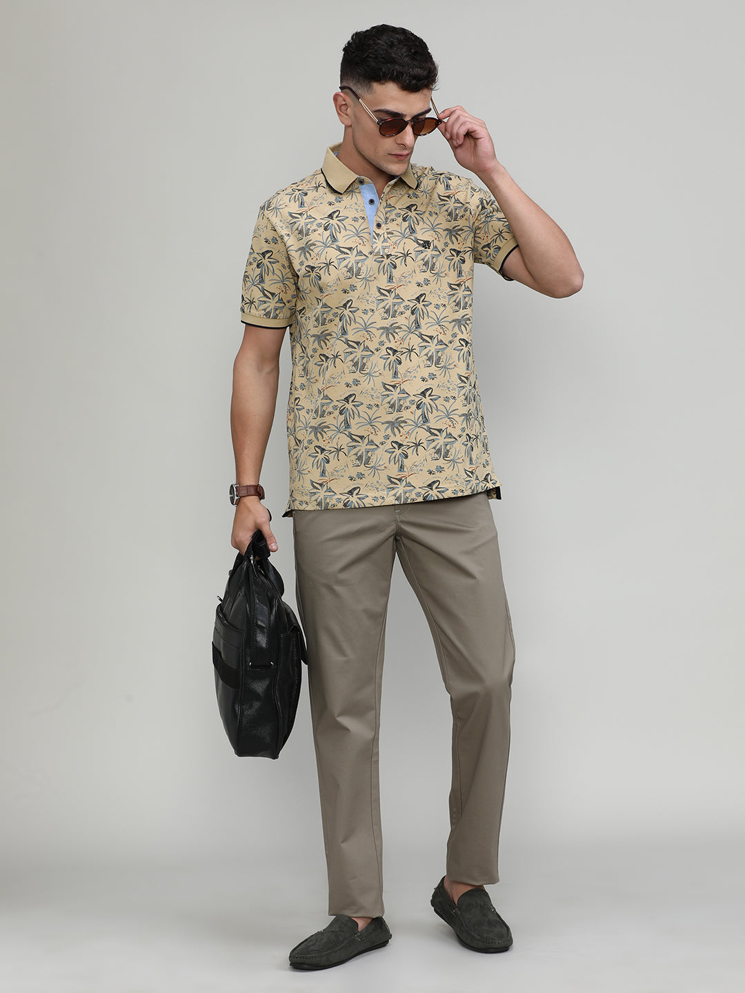 Desert Sand Pique Cotton Lycra Printed Polo T-shirt