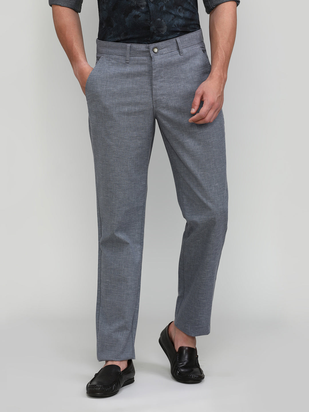 Sterling Grey Shade Cotton Trousers Slim Tapered Fit