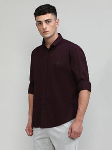 Fine Wine Shade Slim Fit Premium Cotton Lycra Solid Shirt -SS25