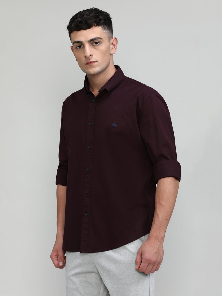 Fine Wine Shade Slim Fit Premium Cotton Lycra Solid Shirt