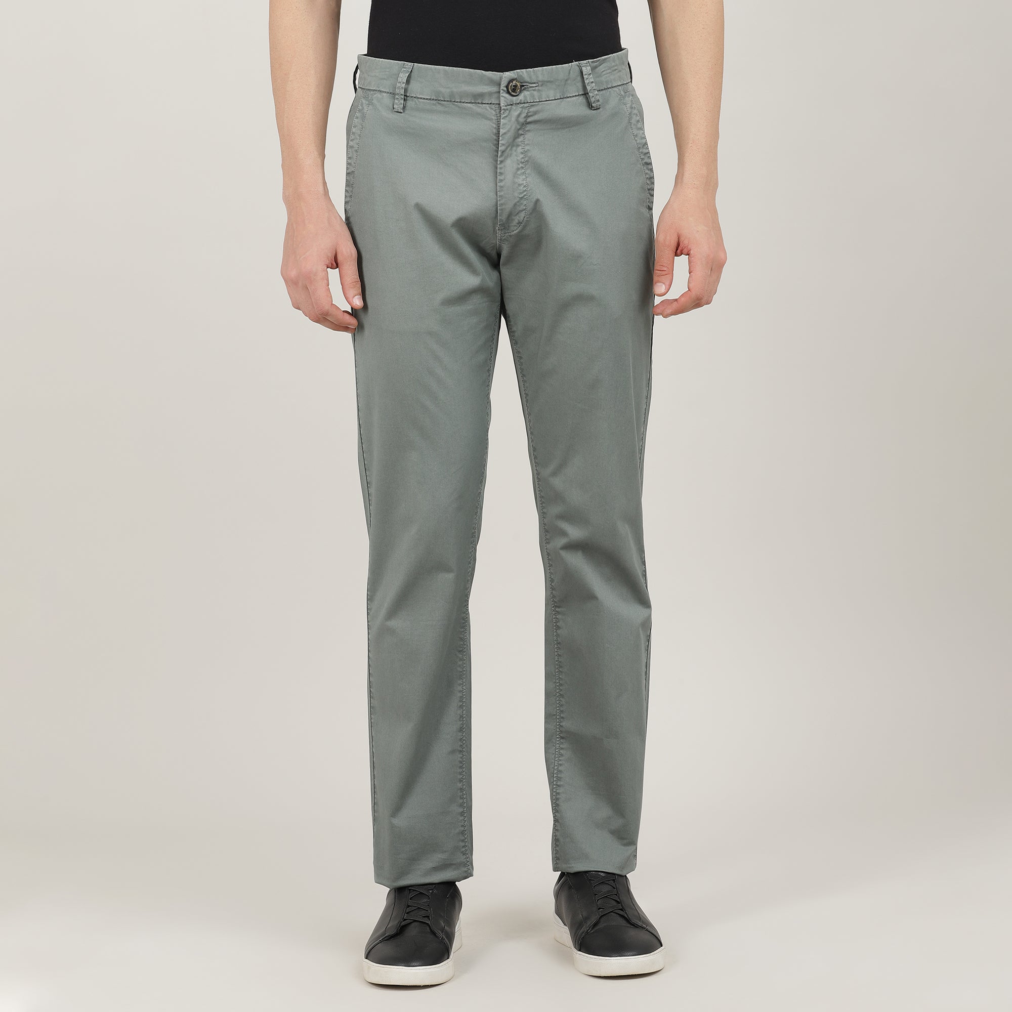 Charcoal Cotton Trousers Slim Tapered Fit