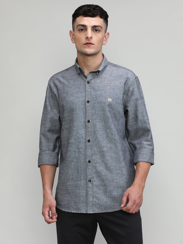 Black Slim Fit Premium Cotton Lycra Solid Shirt