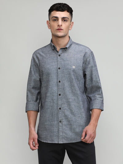 Black Slim Fit Premium Cotton Lycra Solid Shirt-SS25