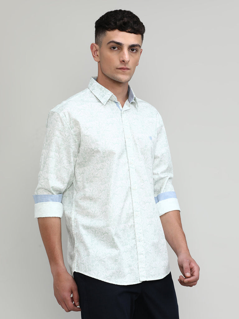 Pistachio Slim Fit Premium Cotton Printed Shirt