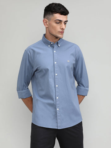 Carbon Blue Slim Fit Premium Cotton Lycra Solid Shirt