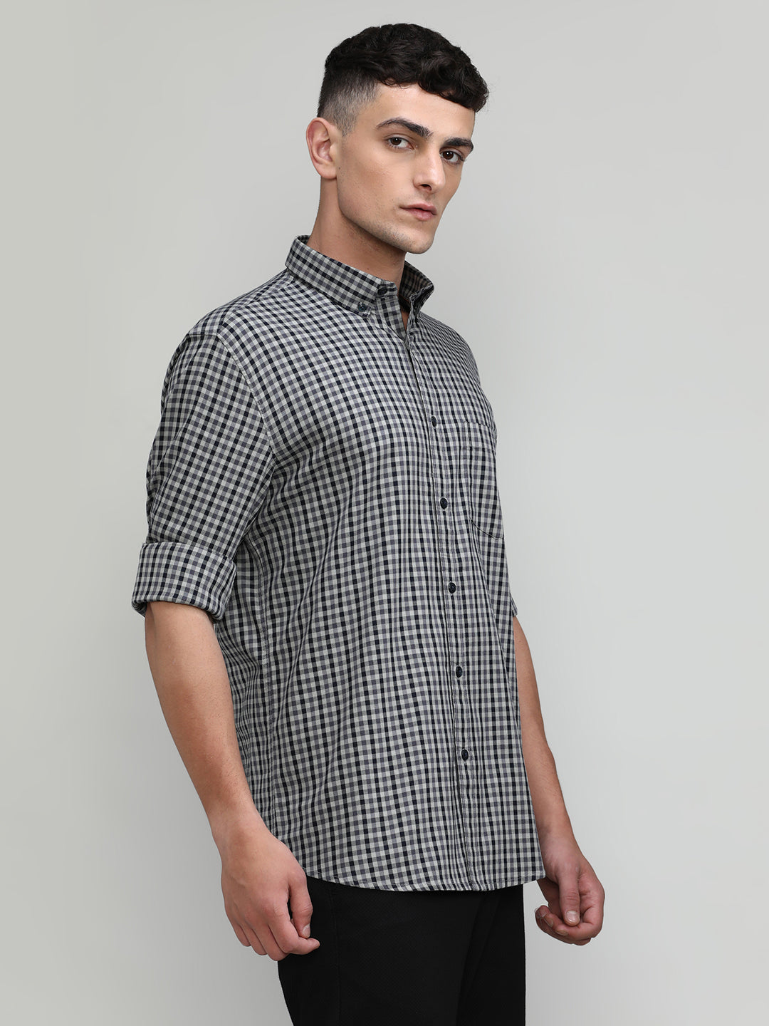 Exclusive Purple Collection Black Slim Fit Premium Cotton Checks Shirt