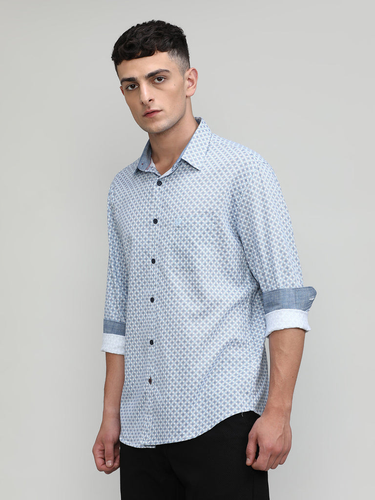Sky Slim Fit Premium Cotton Printed Shirt With Pocket