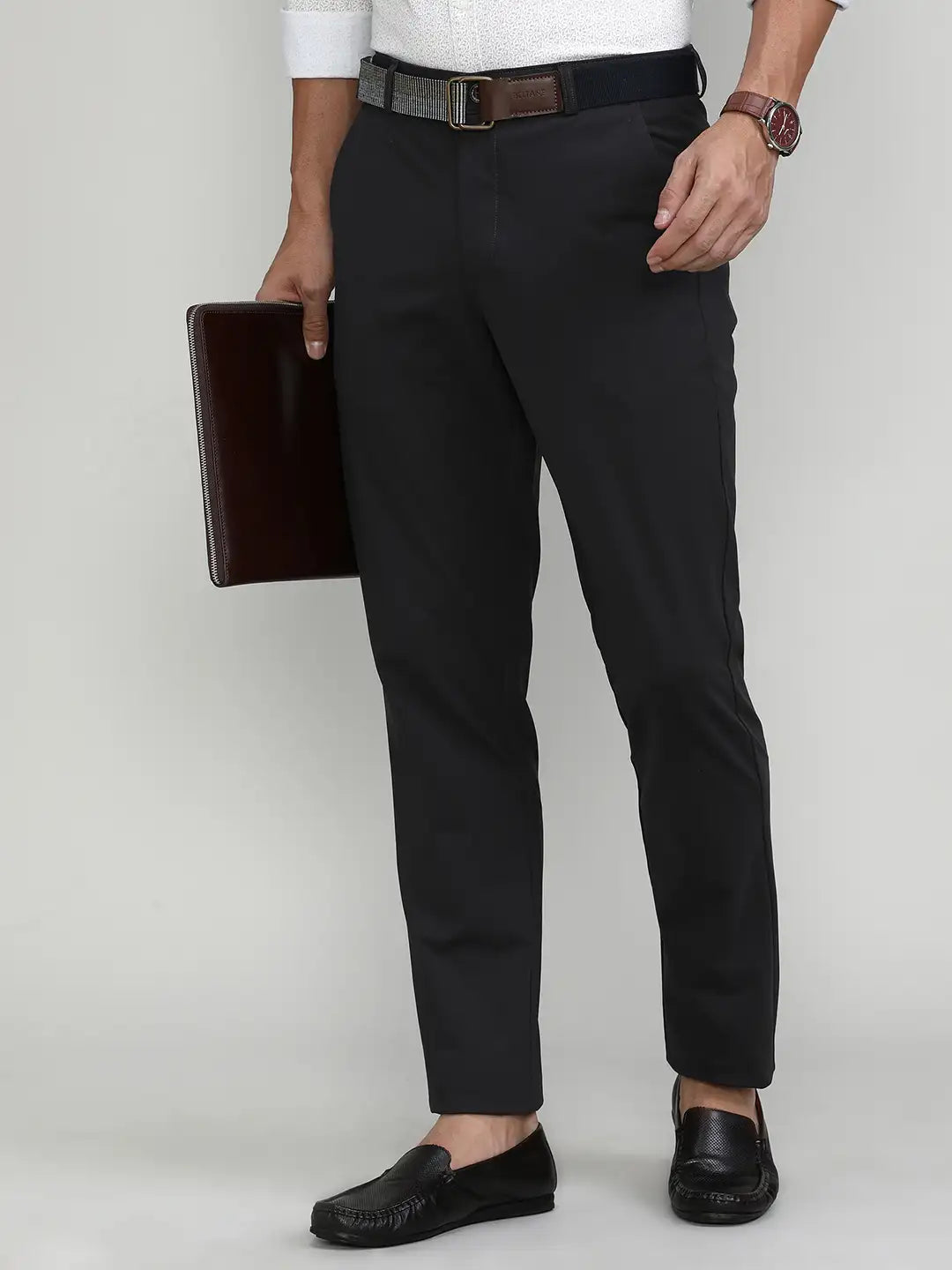Dark Grey Cotton Trousers Slim Tapered Fit