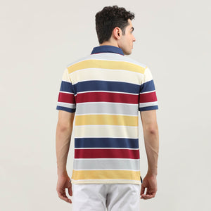 Lemon Pique Stripes Polo T-shirt With Tipping Collar