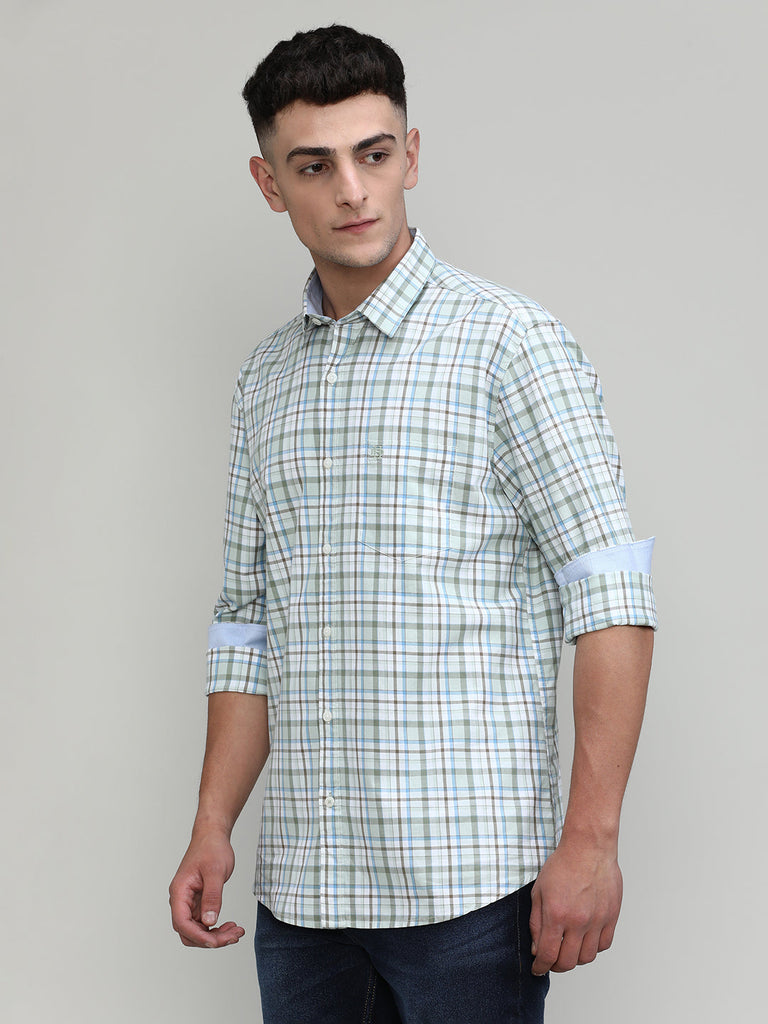 Lake Green Slim Fit Premuim Cotton Checks Shirt With Regular Pocket