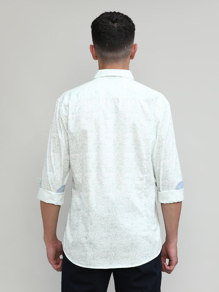 Pistachio Slim Fit Premium Cotton Printed Shirt