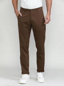 Brown Cotton Trousers Slim Tapered Fit