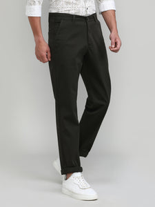 Dark Olive Shade Cotton Trousers Slim Tapered Fit