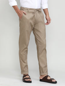 Khaki Cotton Travel Trousers Slim Tapered Fit
