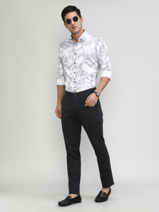 Exclusive Purple Collection White Slim Fit Printed Premium Cotton Shirt