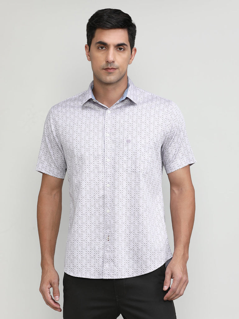 Lilac Slim Fit Premium Cotton Printed Shirt With Pocket
