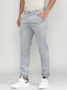 Light Grey Cotton Trousers Slim Tapered Fit