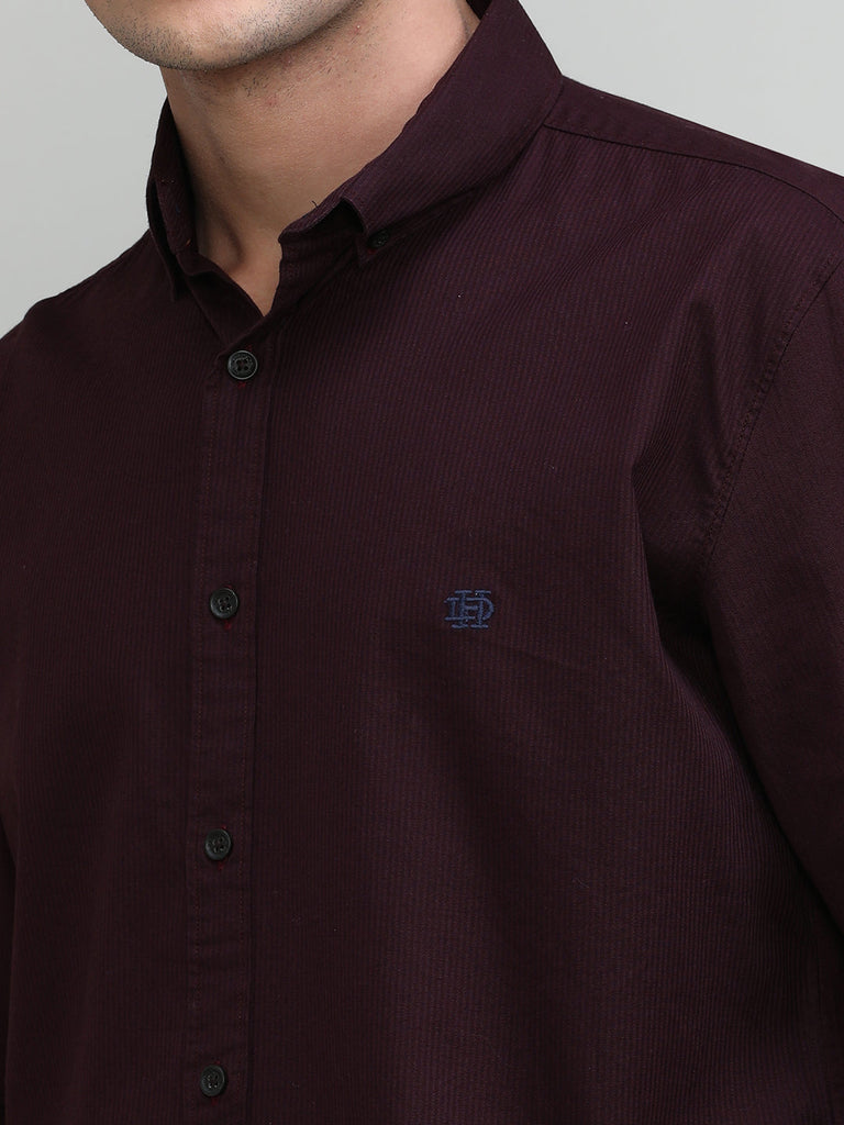 Fine Wine Shade Slim Fit Premium Cotton Lycra Solid Shirt