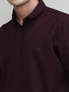 Fine Wine Shade Slim Fit Premium Cotton Lycra Solid Shirt