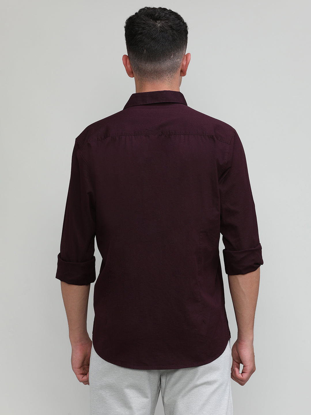 Fine Wine Shade Slim Fit Premium Cotton Lycra Solid Shirt -SS25