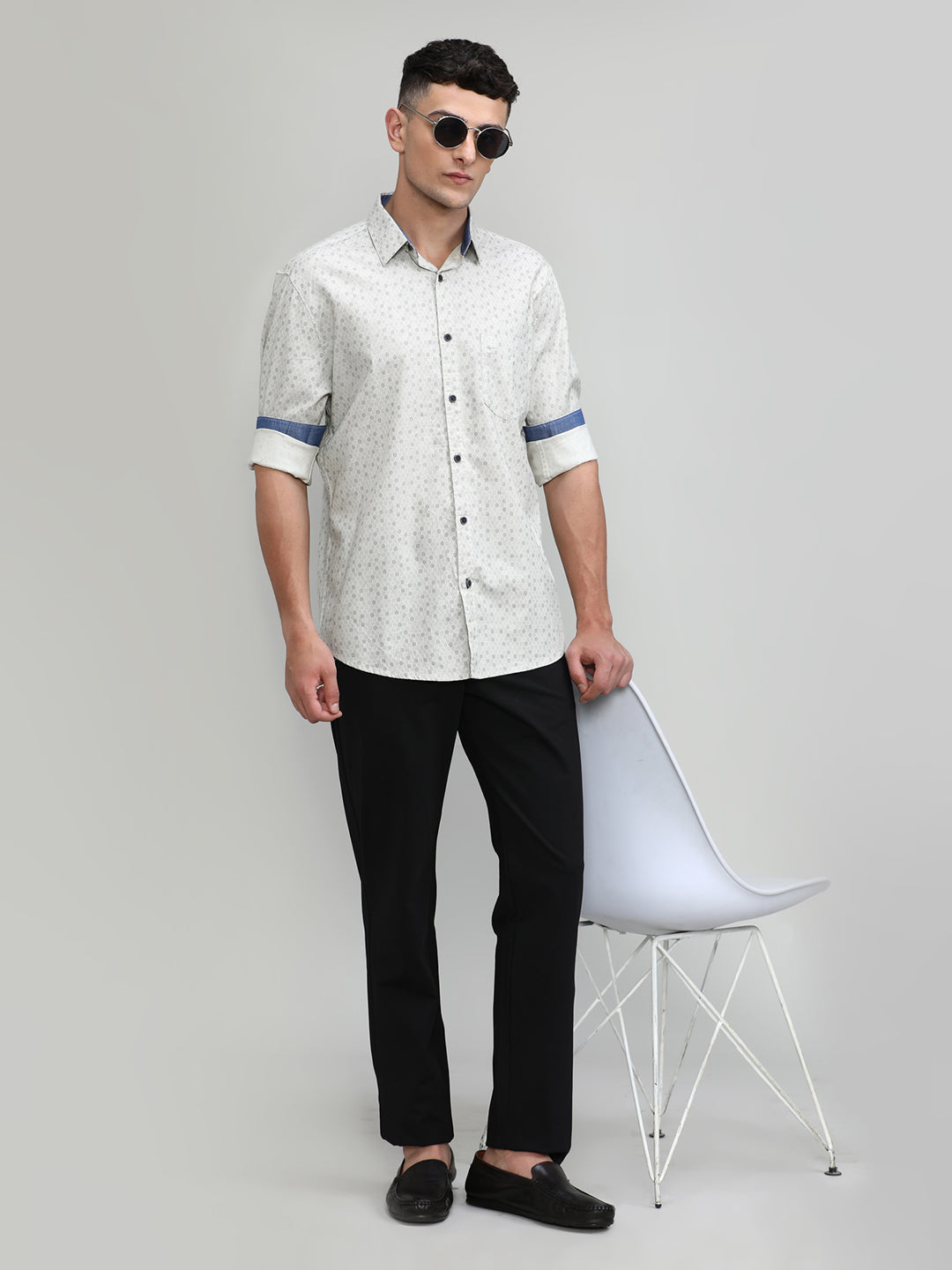Beige Slim Fit Premium Cotton Printed Shirt With Pocket-SS25