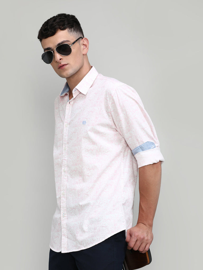 Pink Slim Fit Premium Cotton Printed Shirt