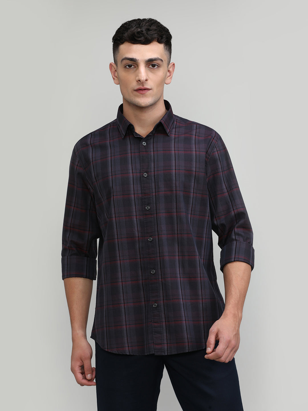 Exclusive Purple Collection Deep Green Slim Fit Premium Cotton Checks Shirt