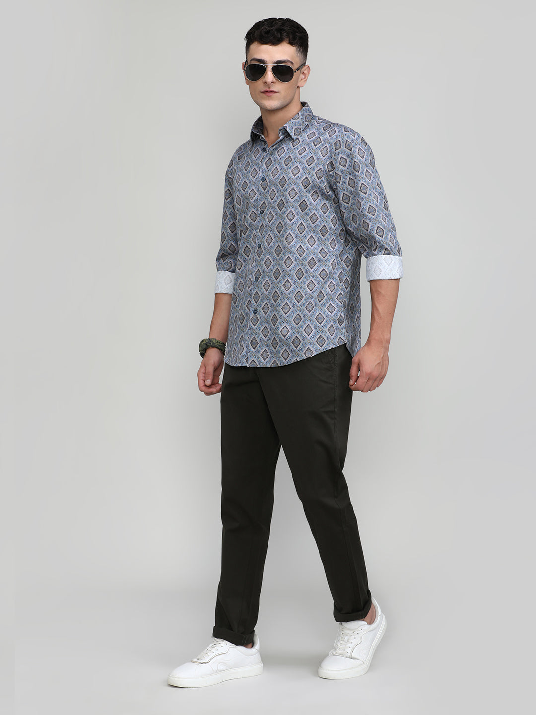 Exclusive Purple Collection Peacock Blue Slim Fit Printed Premium Cotton Shirt