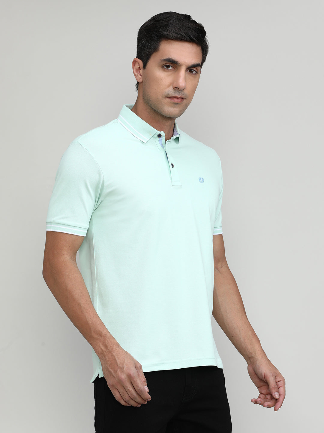 Misty Jade Pique Cotton Lycra Solid Polo T-shirt