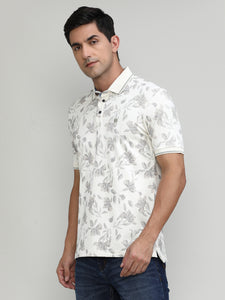 Sepia Pique Cotton Lycra Printed Polo T-shirt