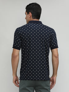 Black Jersey Cotton Lycra Printed Polo T-shirt
