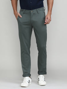 Lake Green Cotton Trousers Slim Tapered Fit