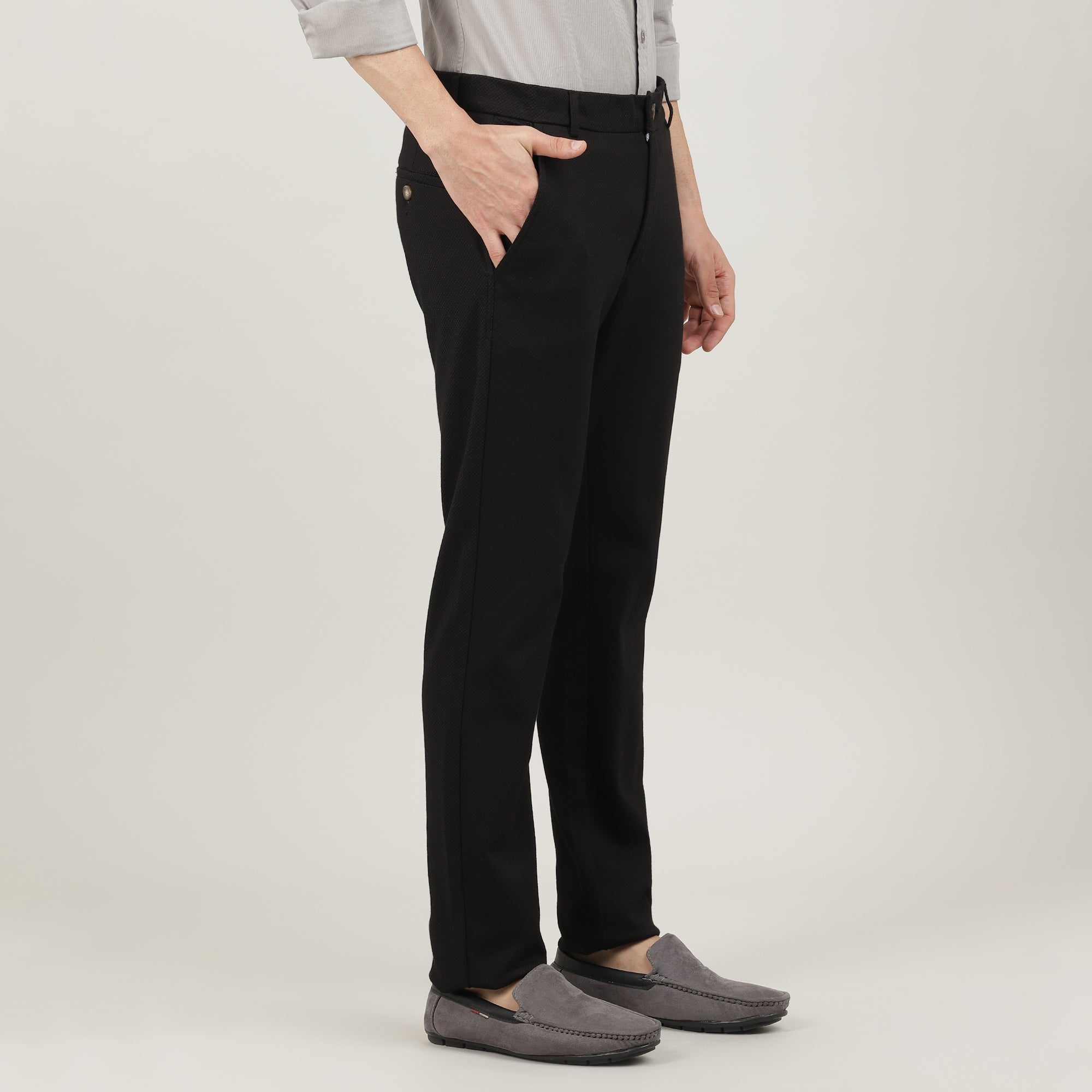 Black-Cotton Trousers-Slim Tapered Fit