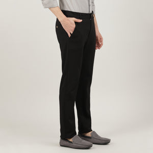 Black-Cotton Trousers-Slim Tapered Fit