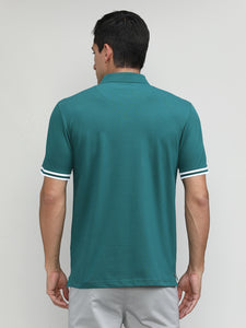 Bottle Green Pique Cotton Lycra Solid Polo T-shirt