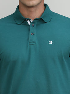 Bottle Green Pique Cotton Lycra Solid Polo T-shirt