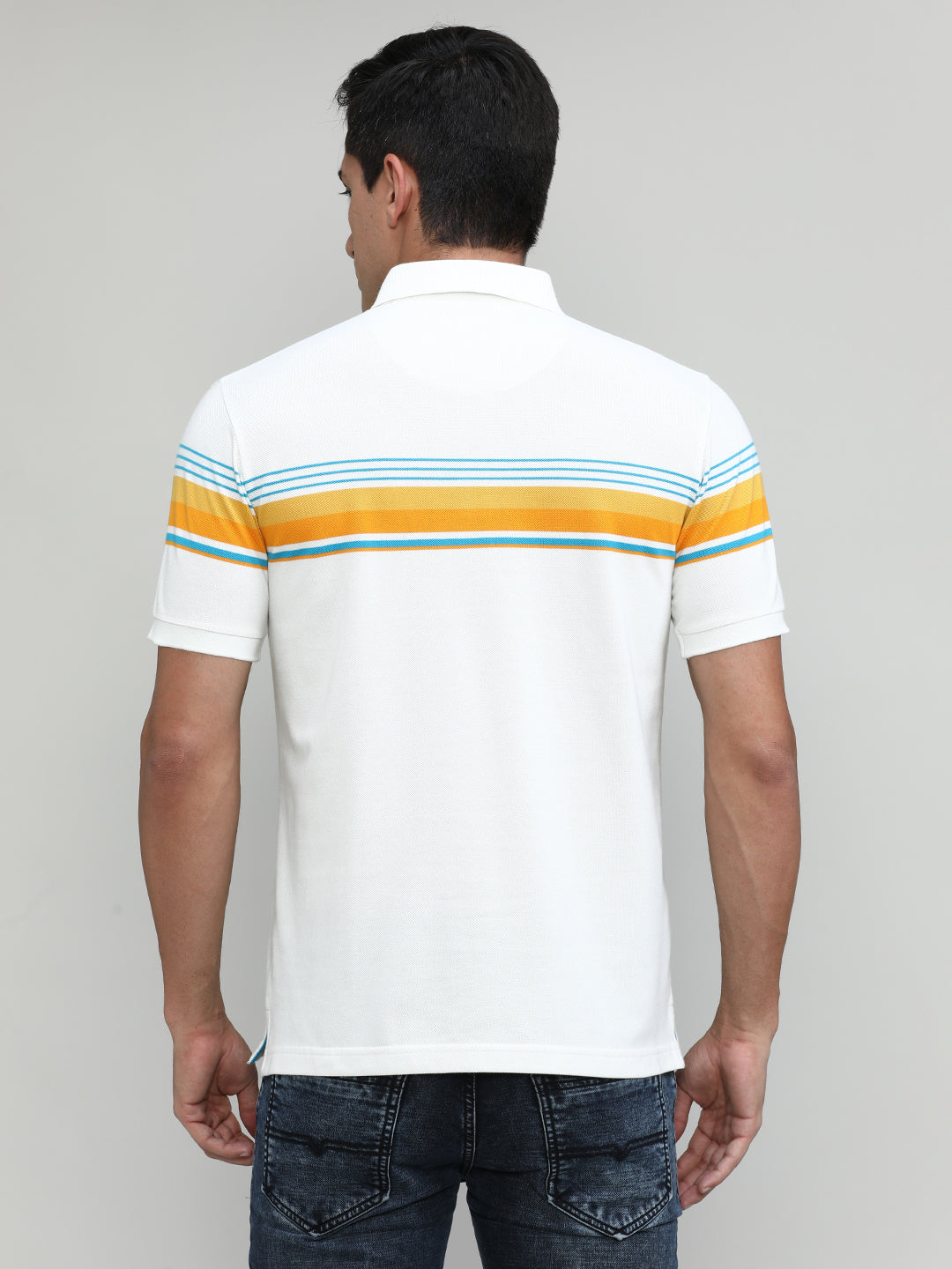 Snow White Pique Cotton Lycra Stripes Polo T-shirt